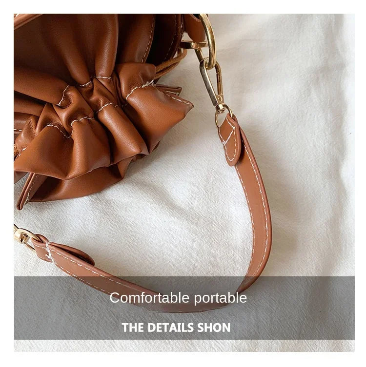 Womens Shoulder Bags Cylinder PU Leather Bucket Ladies Crossbody Bag Casual Drawstring Handbags Purse for Summer Travel Shopping