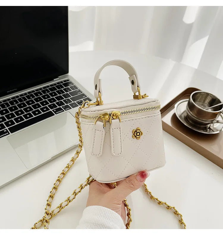 Small  Shoulder Bucket Bag For Women Classic Mini Clutches Female Small Square Box Crossbody Metal Chain Handbag