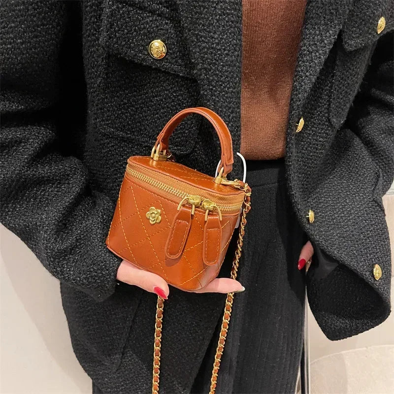 Small  Shoulder Bucket Bag For Women Classic Mini Clutches Female Small Square Box Crossbody Metal Chain Handbag