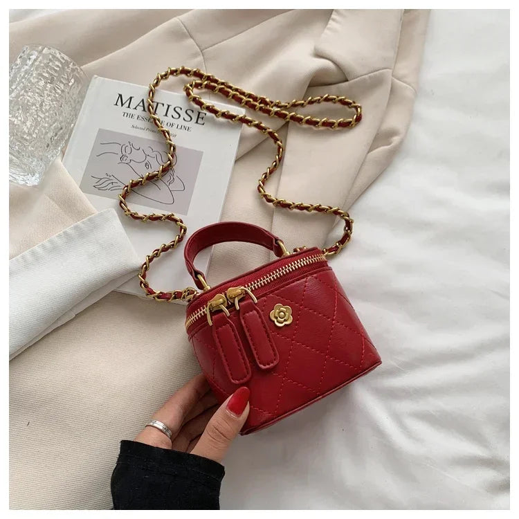 Small  Shoulder Bucket Bag For Women Classic Mini Clutches Female Small Square Box Crossbody Metal Chain Handbag