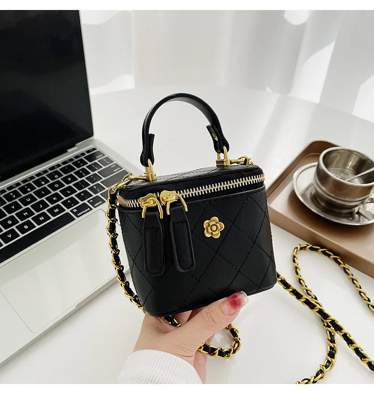 Small  Shoulder Bucket Bag For Women Classic Mini Clutches Female Small Square Box Crossbody Metal Chain Handbag