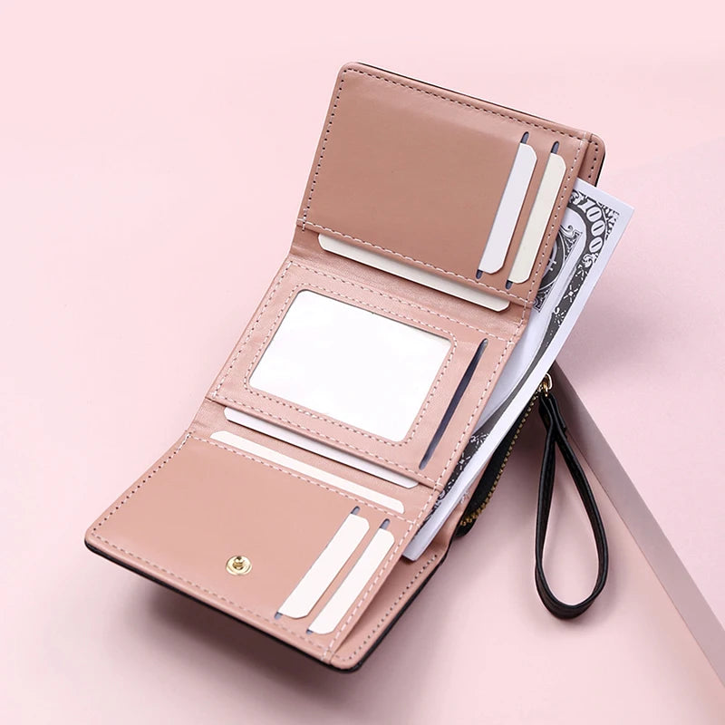 Women's Wallet Tri Fold Card Bag PU Multi Objects Pocket Short Fashion Embroidered Love Pattern Korean Minimalist New 2024