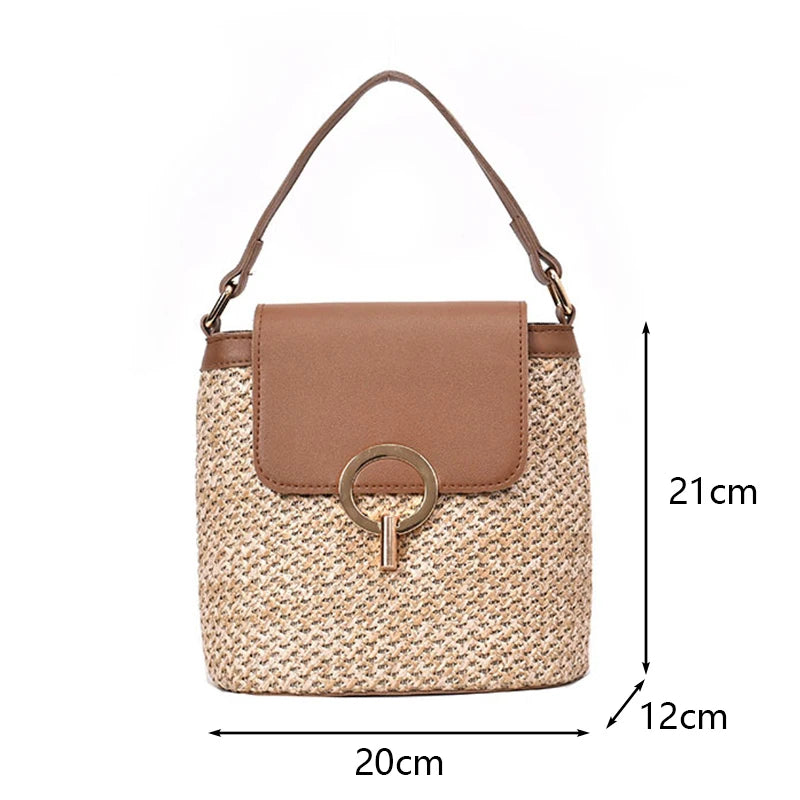 Beach Lady Travel Purses and Handbags Casual Chains Straw Bucket Bags Women Summer Messenger Bag Rattan Bags Shoulder Bag Bolsa