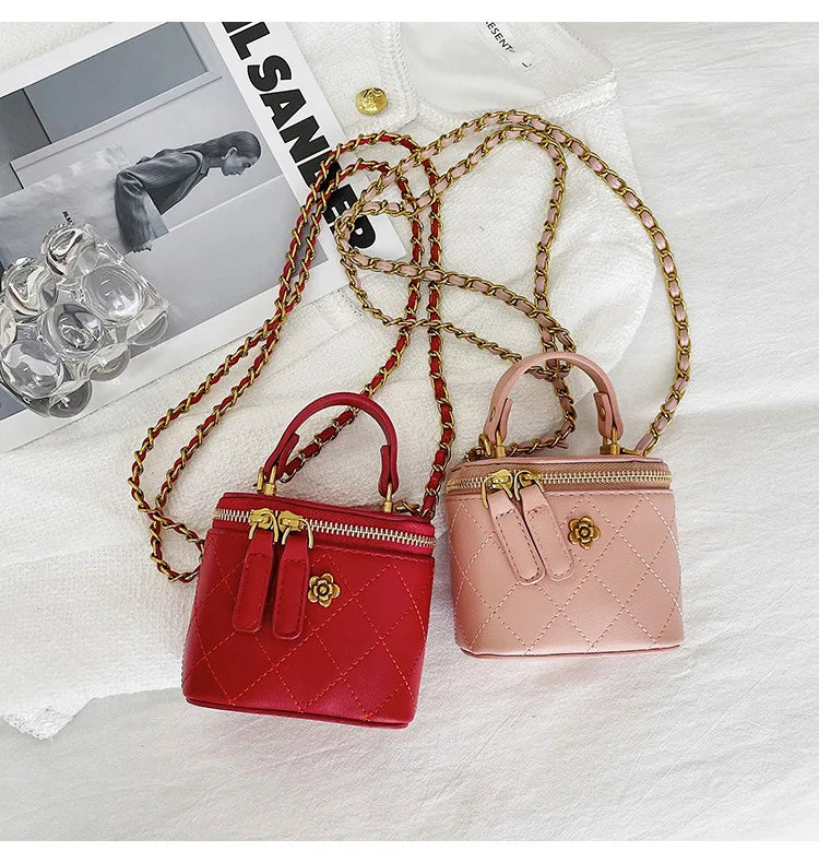 Small  Shoulder Bucket Bag For Women Classic Mini Clutches Female Small Square Box Crossbody Metal Chain Handbag