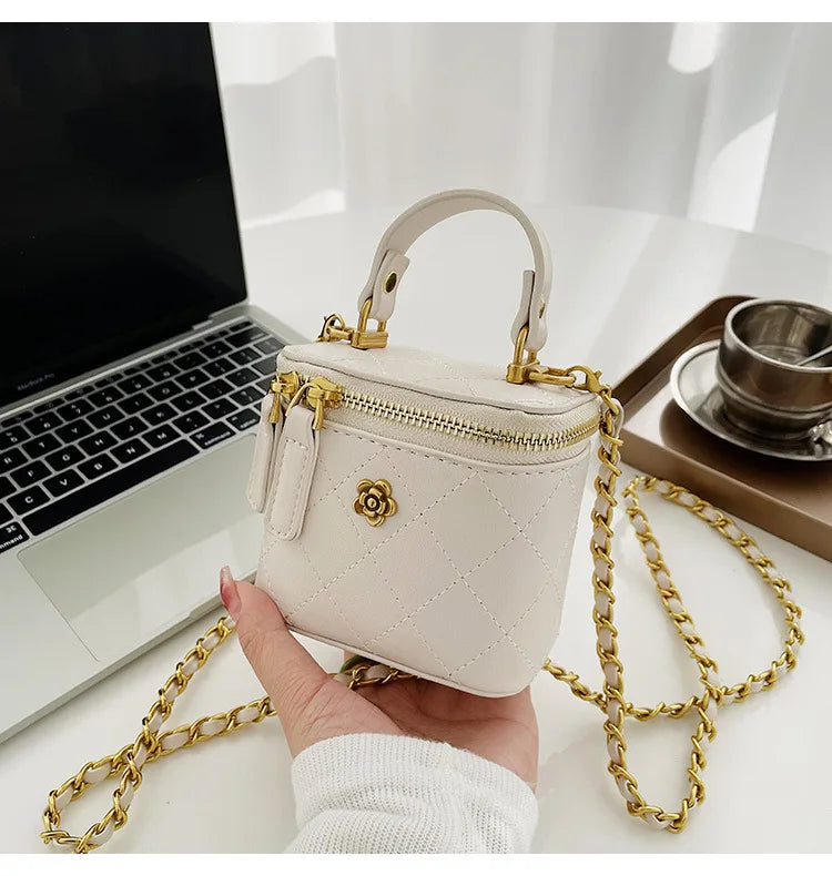 Small  Shoulder Bucket Bag For Women Classic Mini Clutches Female Small Square Box Crossbody Metal Chain Handbag