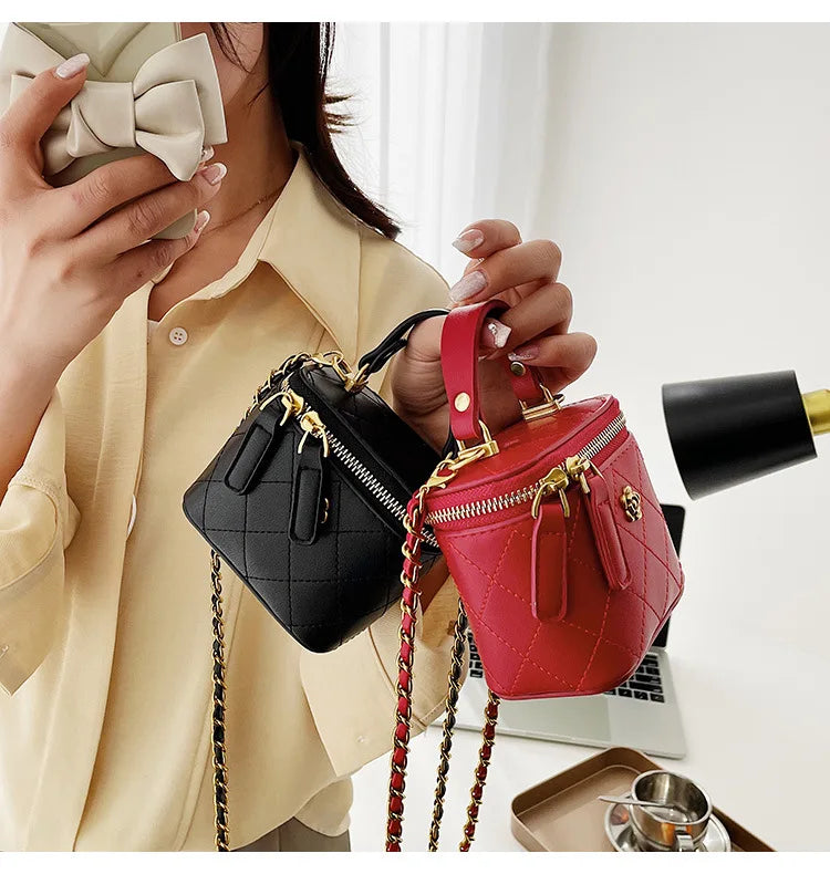 Small  Shoulder Bucket Bag For Women Classic Mini Clutches Female Small Square Box Crossbody Metal Chain Handbag