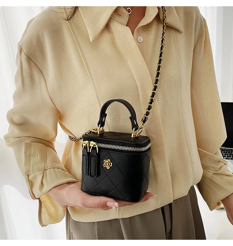 Small  Shoulder Bucket Bag For Women Classic Mini Clutches Female Small Square Box Crossbody Metal Chain Handbag