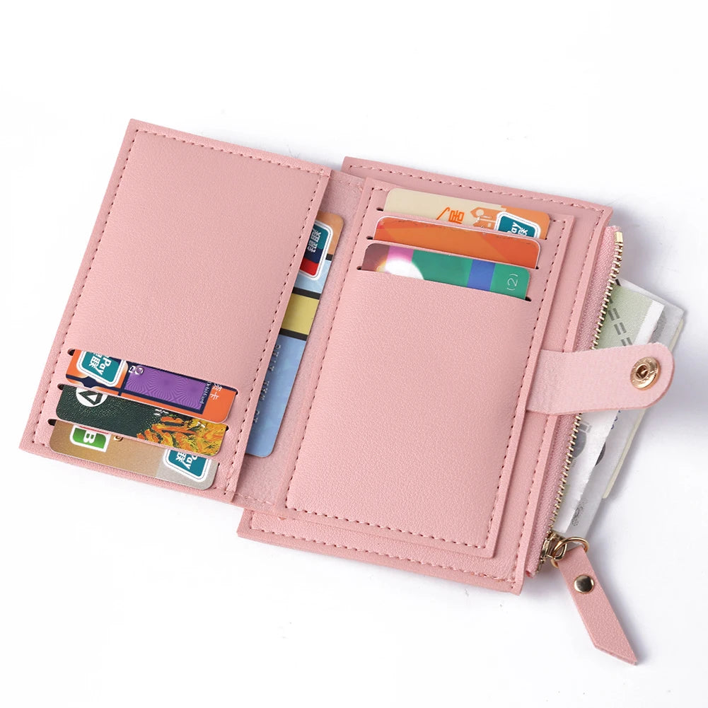 Women Wallets PU Leather Female Purse Mini Hasp Solid Multi-Cards Holder Coin Short Wallets Slim Small Wallet Zipper Hasp