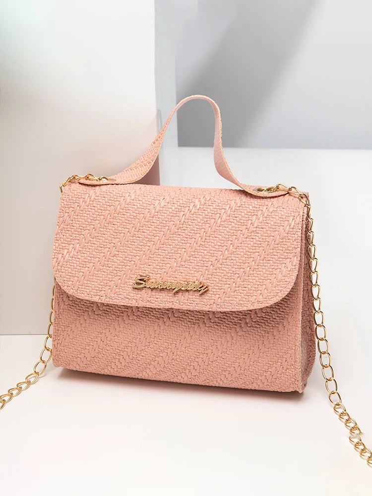 Embossing Chain Square Bag PU Leather Large Capacity Shoulder Crossbody Cell Phone Bag for Women