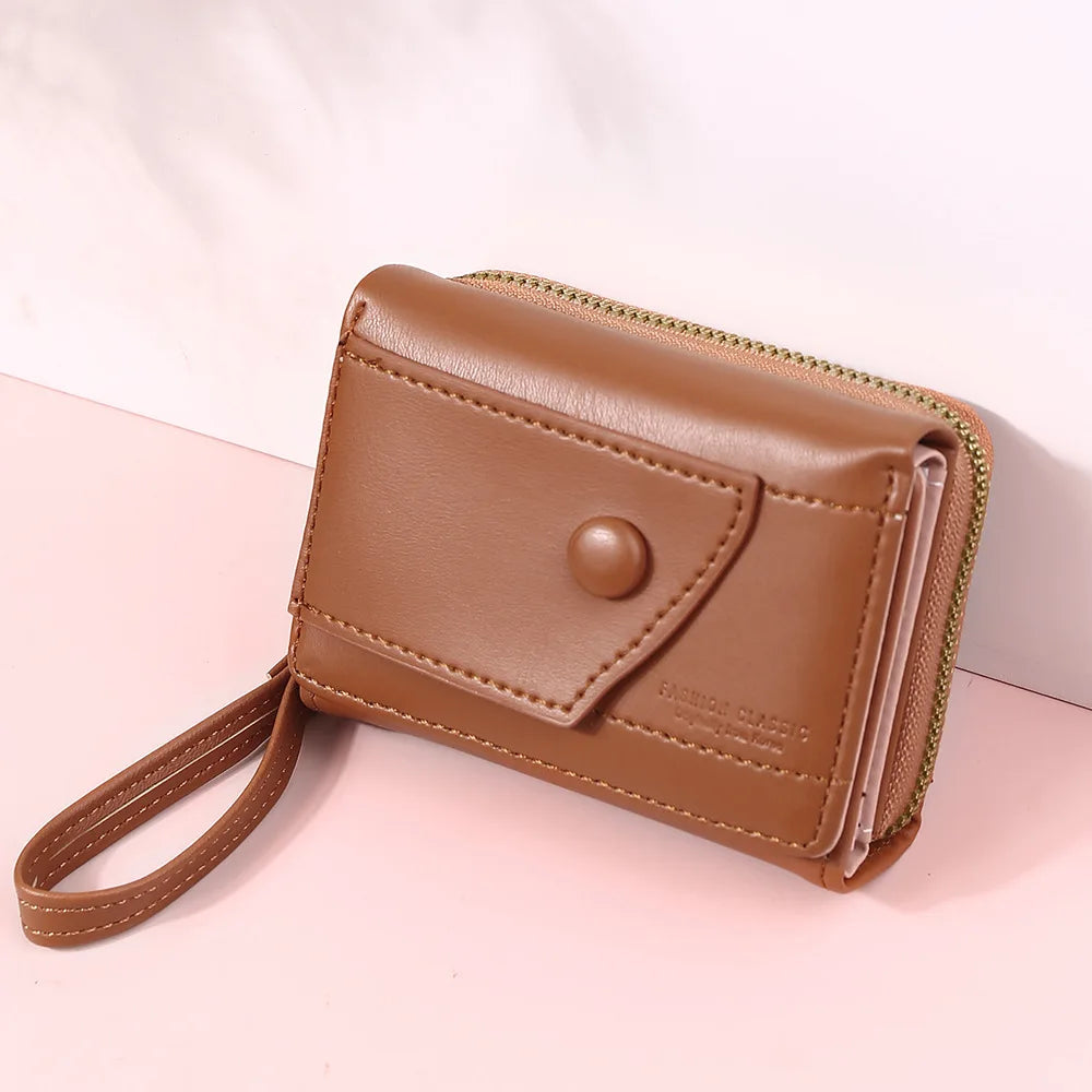 Four Seasons Women's Short Wallet Zipper Tower Buckle Zero Wallet Girl Student Handheld Bag Solid Color Simple Versatile Fashion