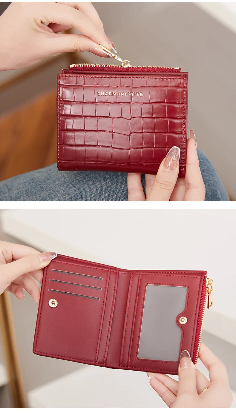 2024 new women's short wallet crocodile soft skin purse card bag Multi-functional stylish zipper small wallet