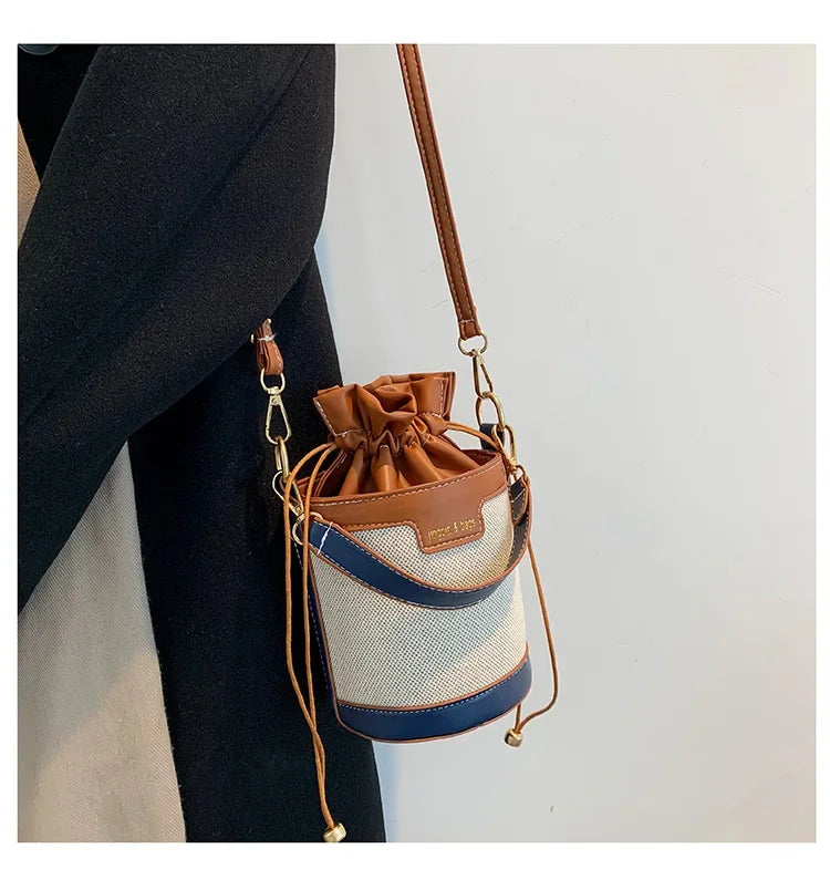 Womens Shoulder Bags Cylinder PU Leather Bucket Ladies Crossbody Bag Casual Drawstring Handbags Purse for Summer Travel Shopping