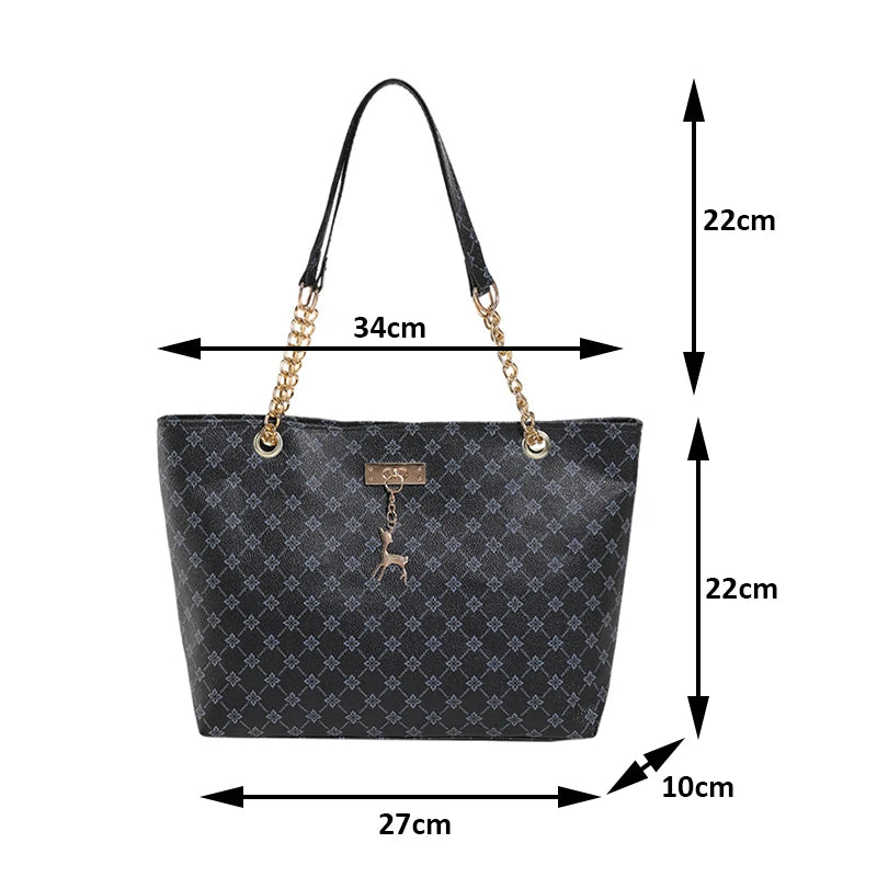 New Presbyopia Handbag Texture Soft Leather Large Capacity Tote Women Bag With Hanging Accessories Shoulder Bag