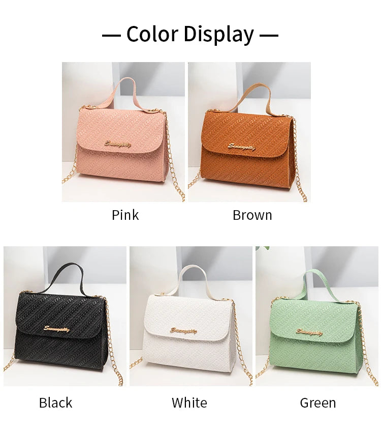 Embossing Chain Square Bag PU Leather Large Capacity Shoulder Crossbody Cell Phone Bag for Women