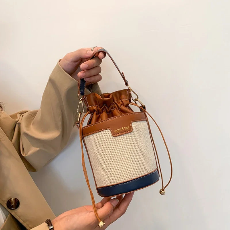 Womens Shoulder Bags Cylinder PU Leather Bucket Ladies Crossbody Bag Casual Drawstring Handbags Purse for Summer Travel Shopping