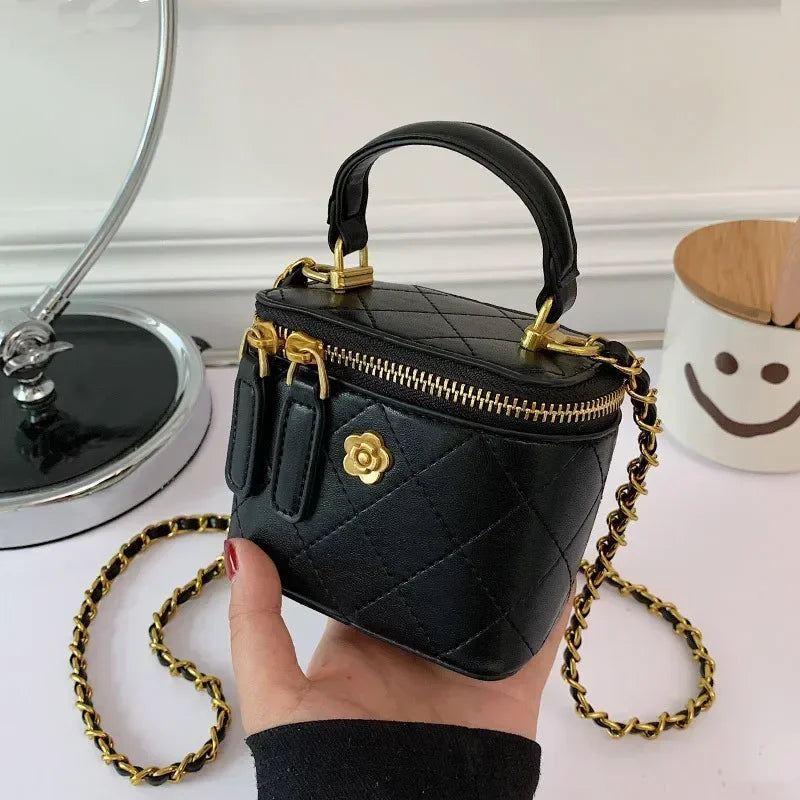 Small  Shoulder Bucket Bag For Women Classic Mini Clutches Female Small Square Box Crossbody Metal Chain Handbag