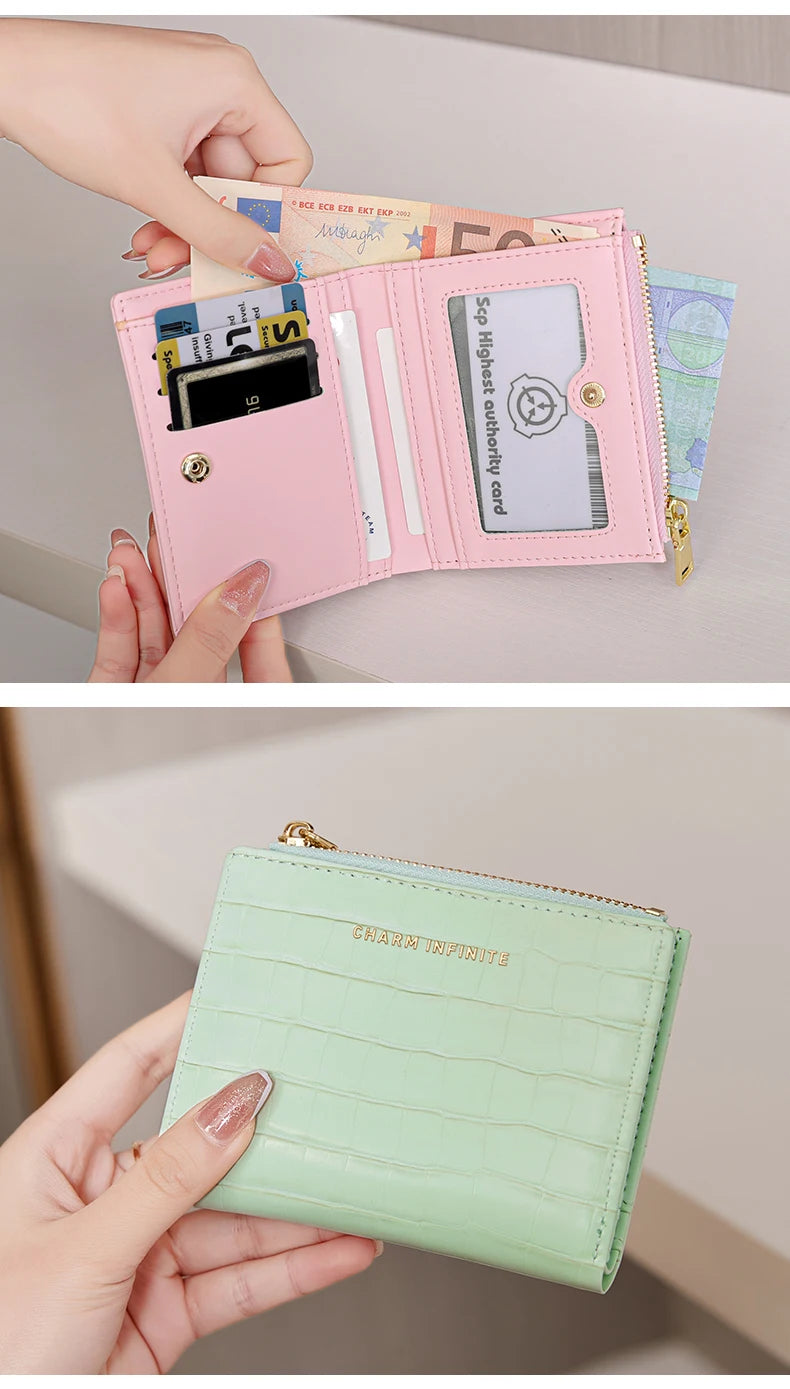 2024 new women's short wallet crocodile soft skin purse card bag Multi-functional stylish zipper small wallet