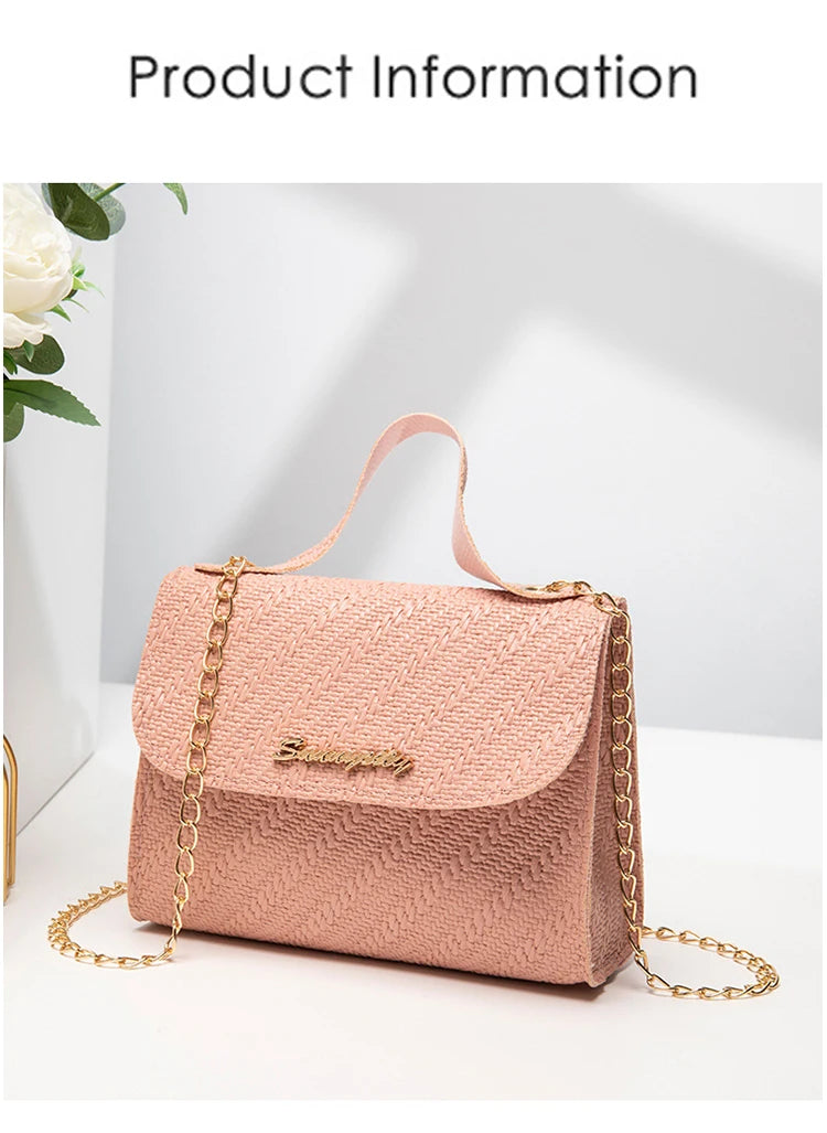 Embossing Chain Square Bag PU Leather Large Capacity Shoulder Crossbody Cell Phone Bag for Women