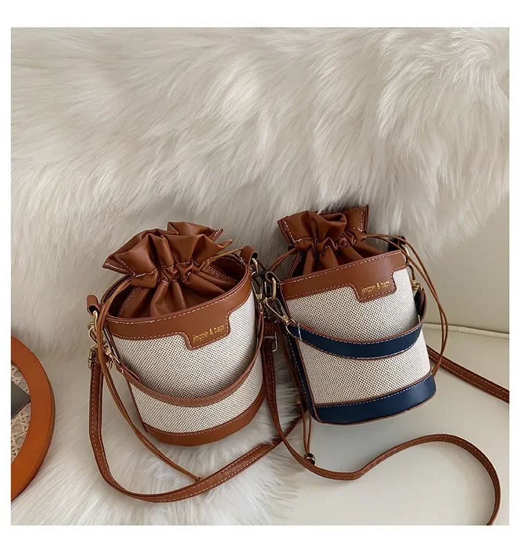 Womens Shoulder Bags Cylinder PU Leather Bucket Ladies Crossbody Bag Casual Drawstring Handbags Purse for Summer Travel Shopping