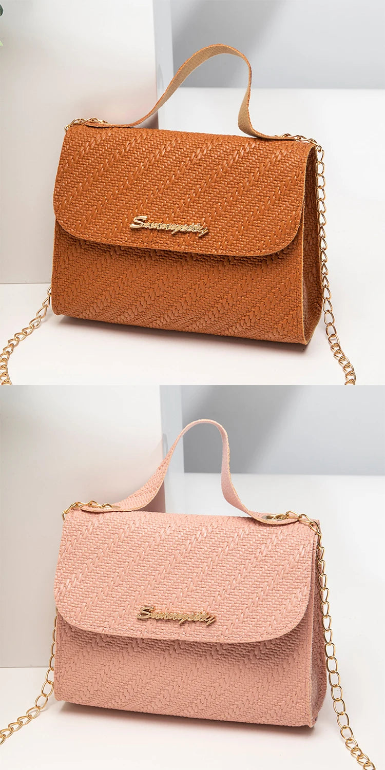 Embossing Chain Square Bag PU Leather Large Capacity Shoulder Crossbody Cell Phone Bag for Women