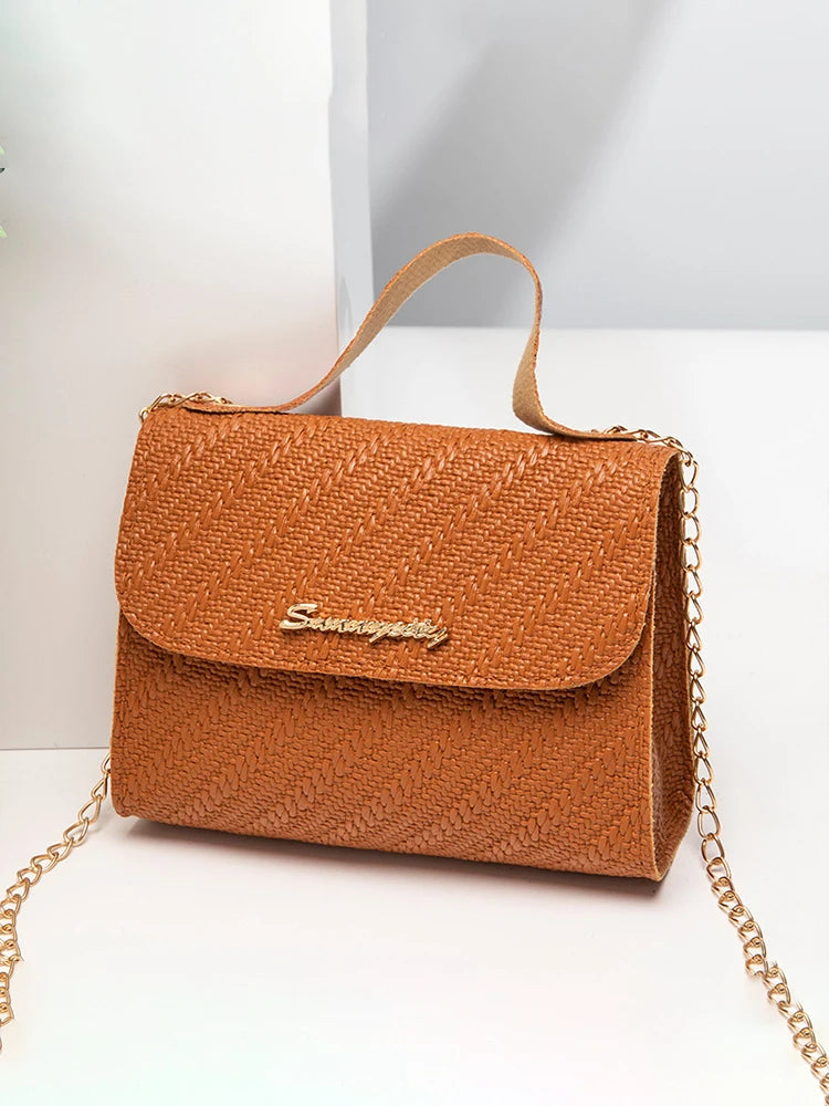 Embossing Chain Square Bag PU Leather Large Capacity Shoulder Crossbody Cell Phone Bag for Women