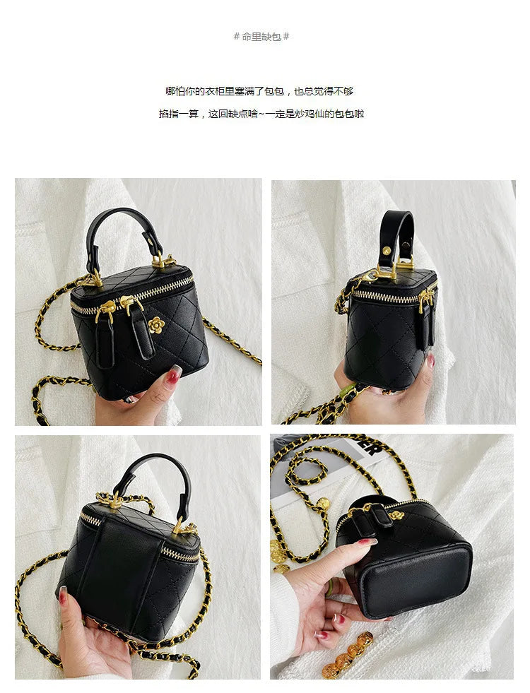 Small  Shoulder Bucket Bag For Women Classic Mini Clutches Female Small Square Box Crossbody Metal Chain Handbag