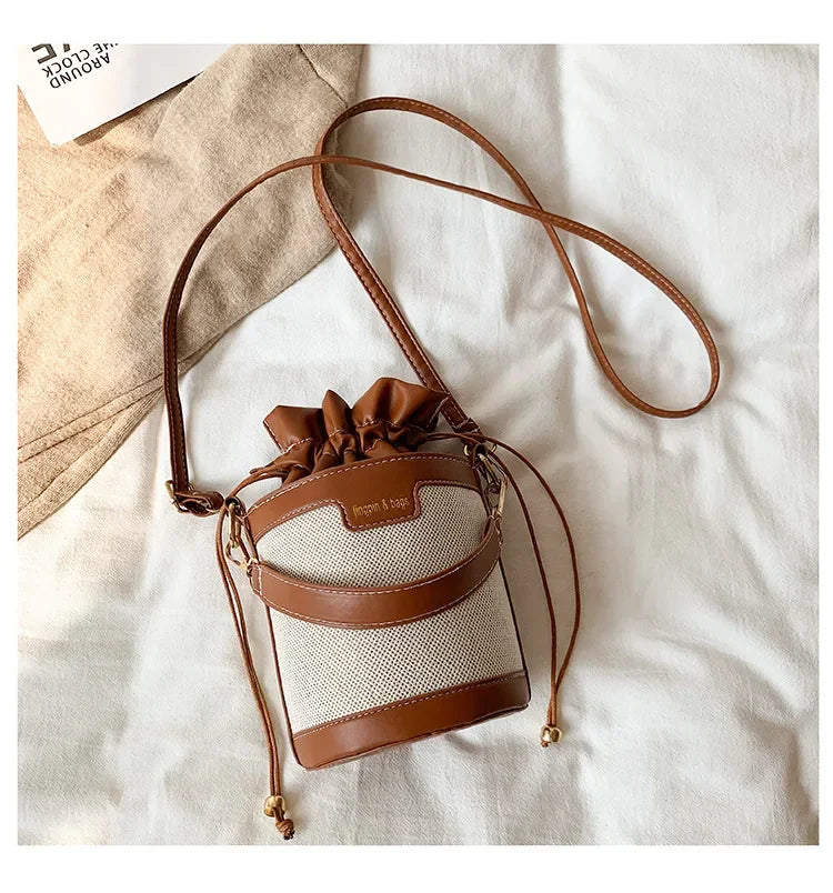 Womens Shoulder Bags Cylinder PU Leather Bucket Ladies Crossbody Bag Casual Drawstring Handbags Purse for Summer Travel Shopping