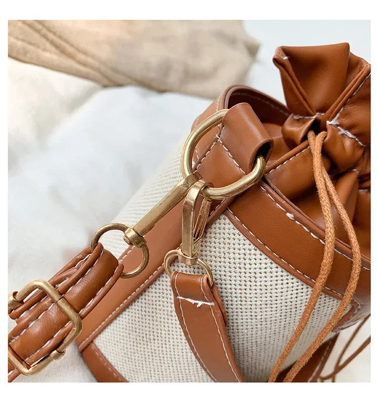 Womens Shoulder Bags Cylinder PU Leather Bucket Ladies Crossbody Bag Casual Drawstring Handbags Purse for Summer Travel Shopping