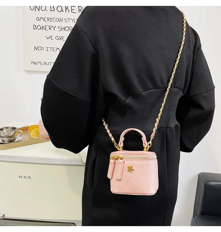 Small  Shoulder Bucket Bag For Women Classic Mini Clutches Female Small Square Box Crossbody Metal Chain Handbag