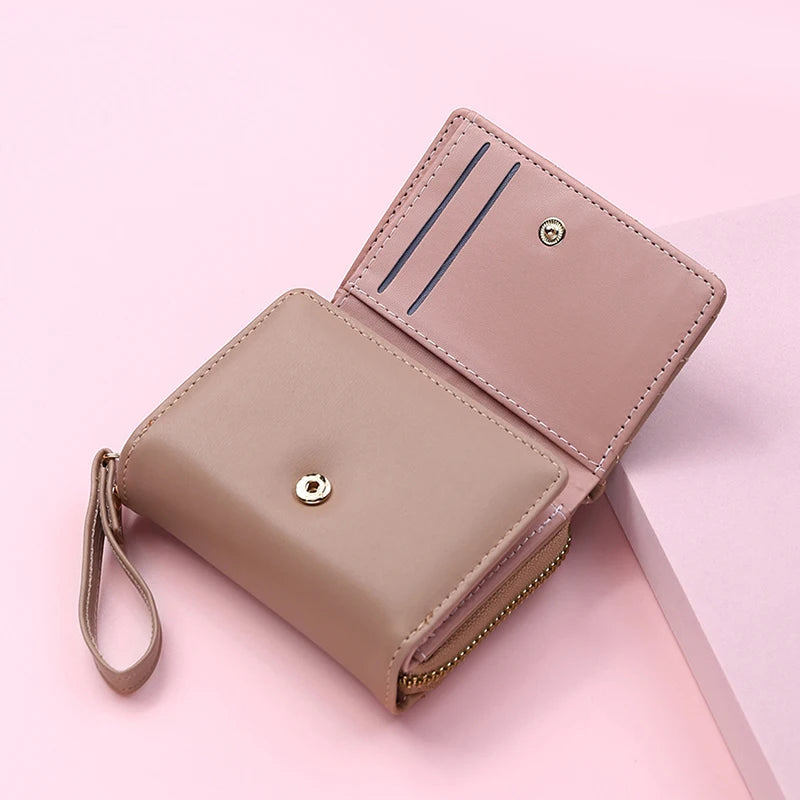 Women's Wallet Tri Fold Card Bag PU Multi Objects Pocket Short Fashion Embroidered Love Pattern Korean Minimalist New 2024