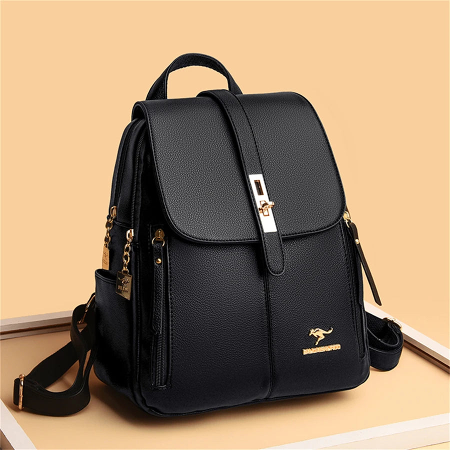 Luxury Women Leather Backpacks for Girls Sac A Dos Casual Daypack Black Vintage Backpack School Bags for Girls Mochila Rucksack