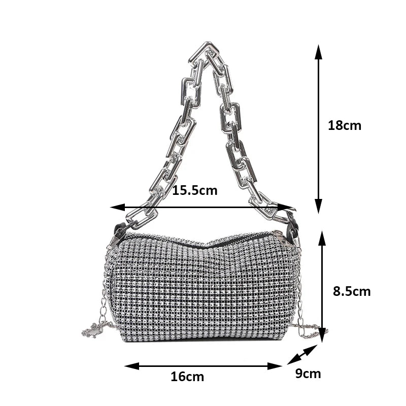 Allover Rhinestone Bucket Bag, Glitter Chain Prom Purse, Women's Mini Crossbody Bag