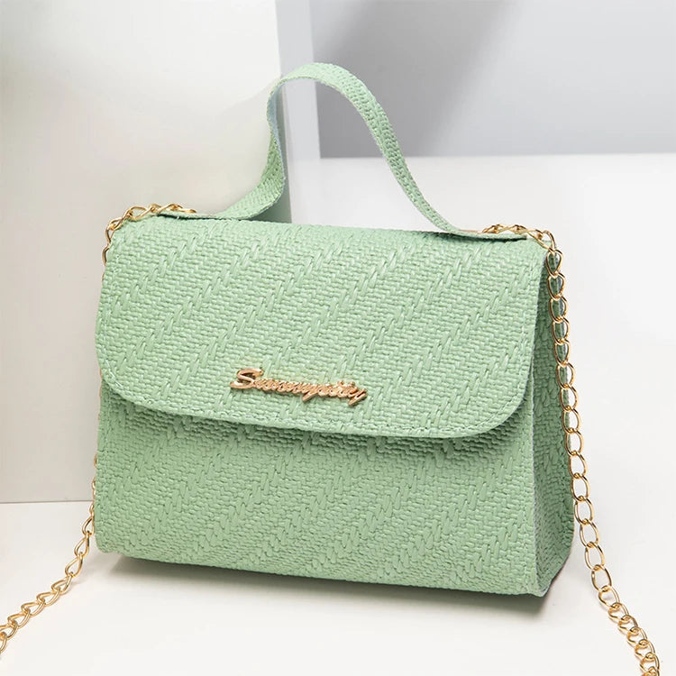 Embossing Chain Square Bag PU Leather Large Capacity Shoulder Crossbody Cell Phone Bag for Women