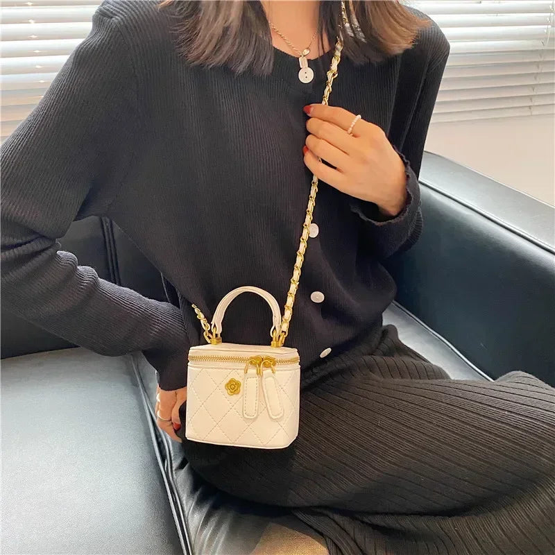 Small  Shoulder Bucket Bag For Women Classic Mini Clutches Female Small Square Box Crossbody Metal Chain Handbag