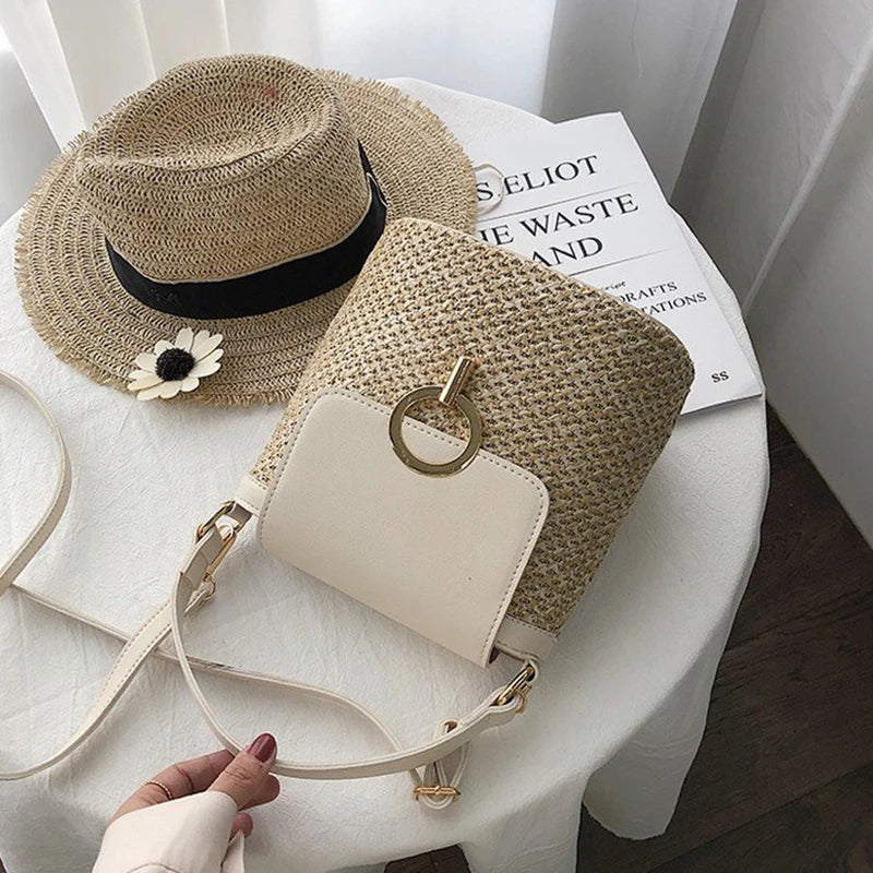 Beach Lady Travel Purses and Handbags Casual Chains Straw Bucket Bags Women Summer Messenger Bag Rattan Bags Shoulder Bag Bolsa