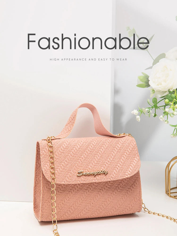 Embossing Chain Square Bag PU Leather Large Capacity Shoulder Crossbody Cell Phone Bag for Women