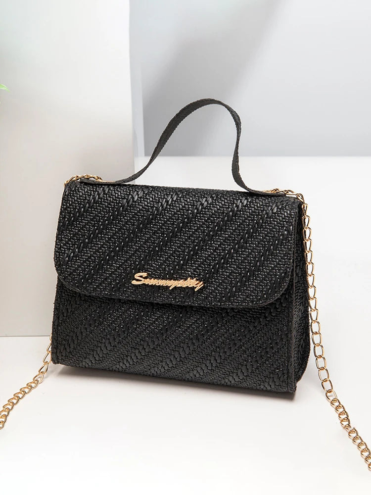 Embossing Chain Square Bag PU Leather Large Capacity Shoulder Crossbody Cell Phone Bag for Women