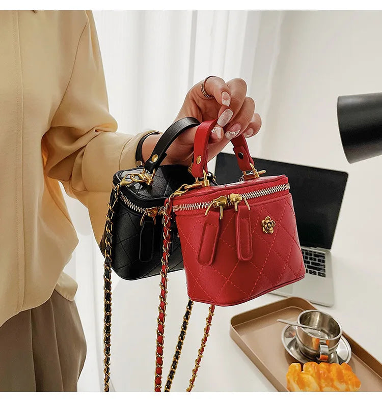 Small  Shoulder Bucket Bag For Women Classic Mini Clutches Female Small Square Box Crossbody Metal Chain Handbag