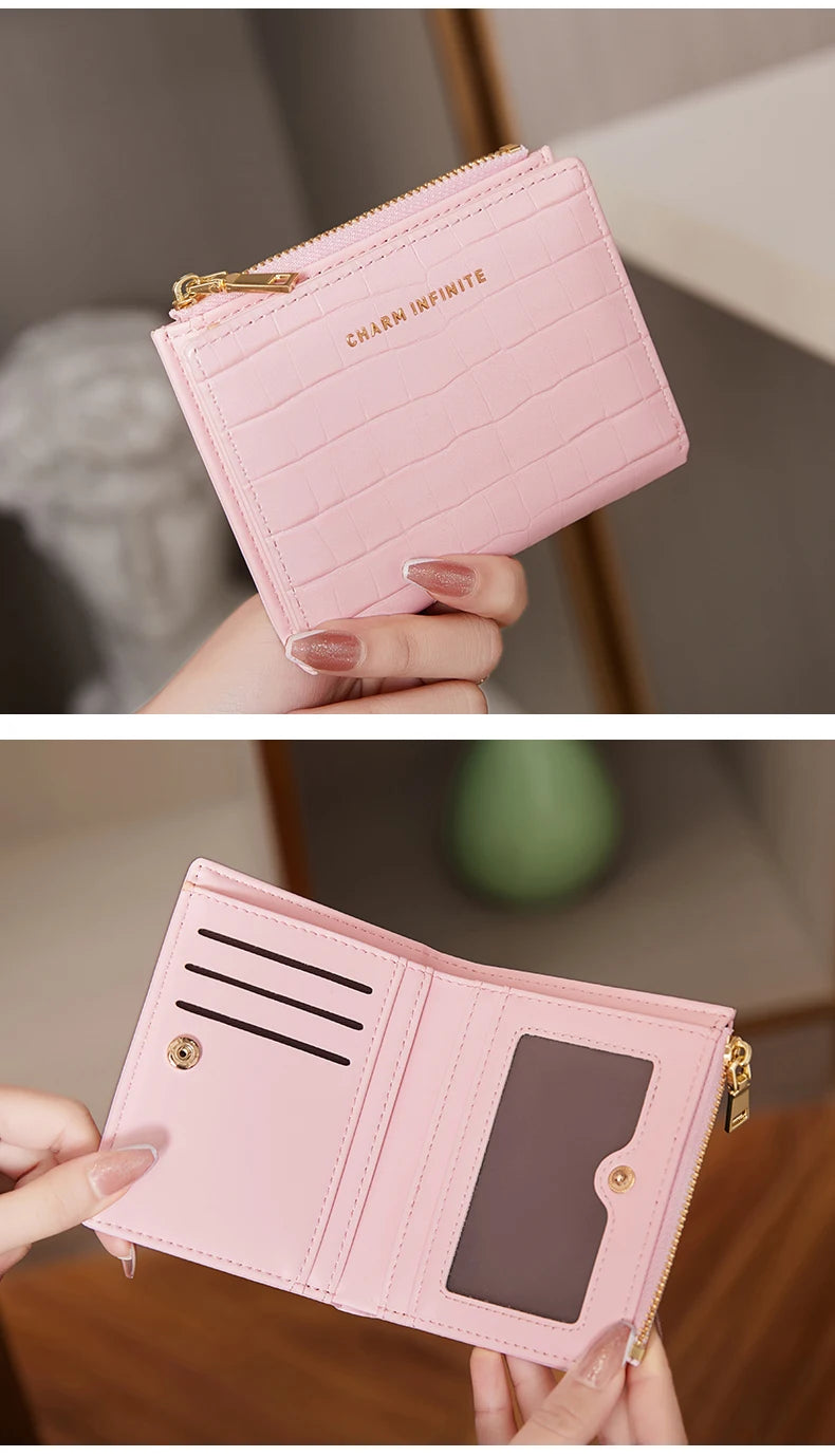 2024 new women's short wallet crocodile soft skin purse card bag Multi-functional stylish zipper small wallet