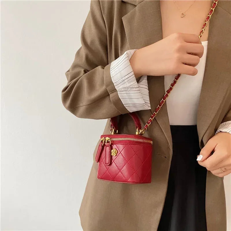 Small  Shoulder Bucket Bag For Women Classic Mini Clutches Female Small Square Box Crossbody Metal Chain Handbag