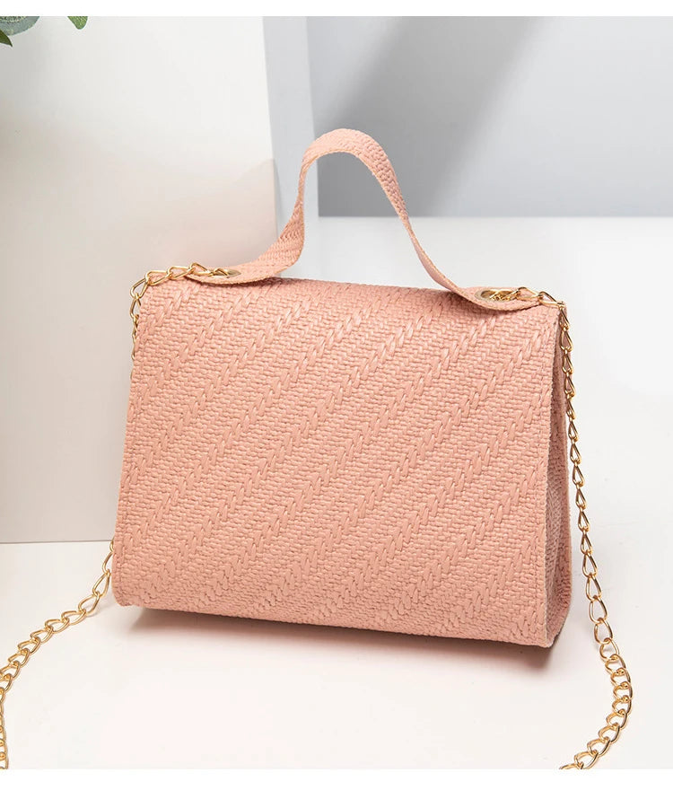 Embossing Chain Square Bag PU Leather Large Capacity Shoulder Crossbody Cell Phone Bag for Women