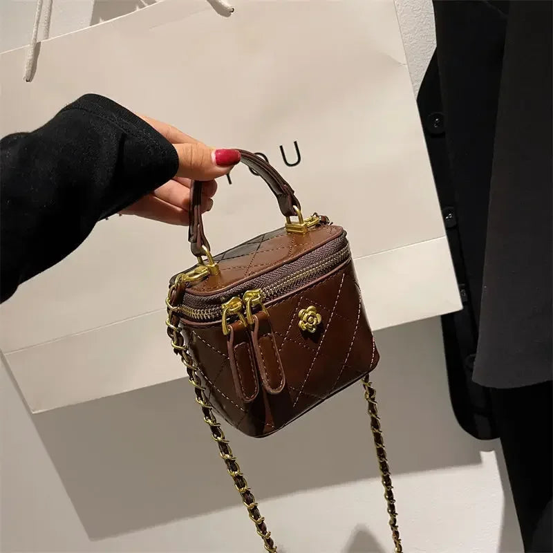 Small  Shoulder Bucket Bag For Women Classic Mini Clutches Female Small Square Box Crossbody Metal Chain Handbag